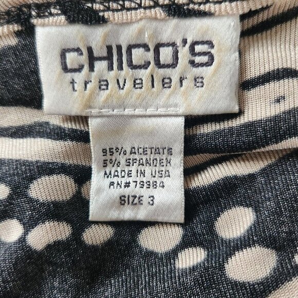 Chicos Travelers Black Beige Tie Front Cardigan Top 3/4 Sleeves Size 3 XL - Picture 7 of 7